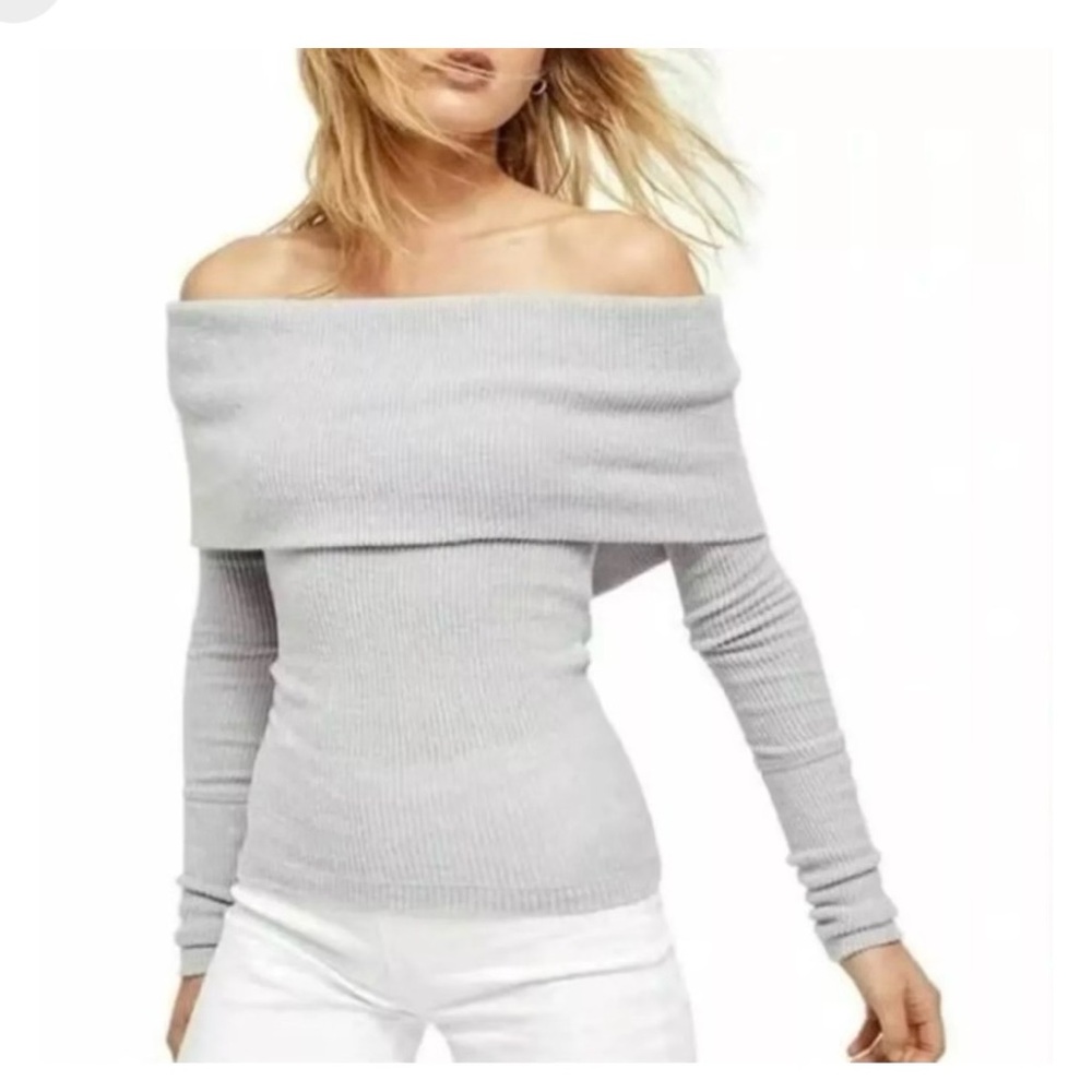 Leith light gray off the shoulder sweater